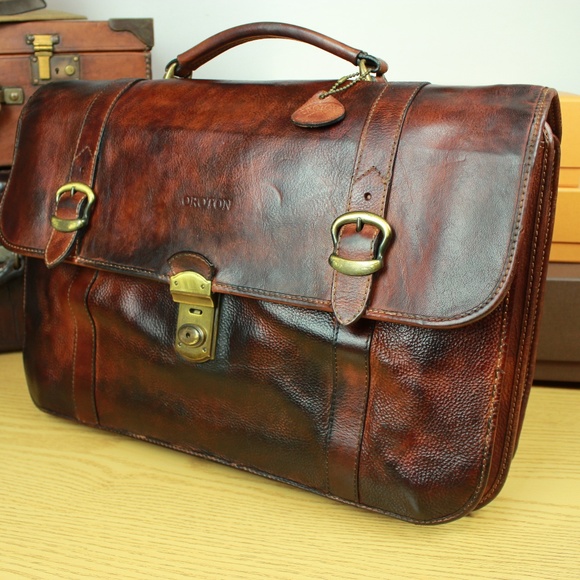 Oroton Bags Australian Made Vintage Leather Briefcase Bag Poshmark